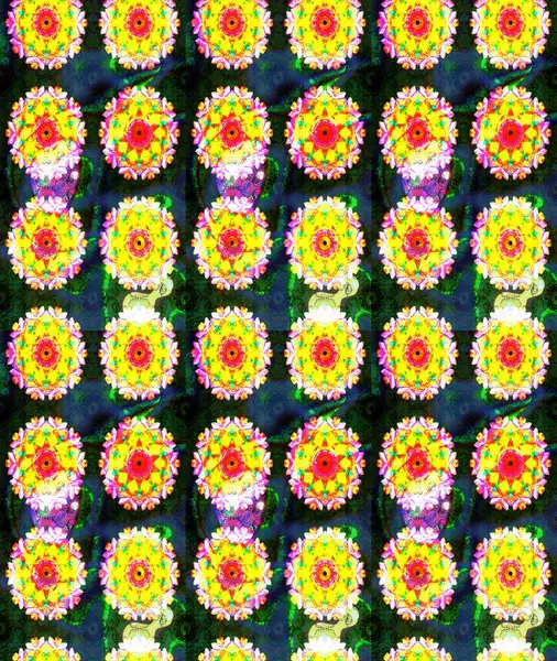 Sarı renkli çiçekler. Raster illüstrasyonu. Raster illüstrasyonu. Asya tekstil tarzında. Çiçek desenini çiz.