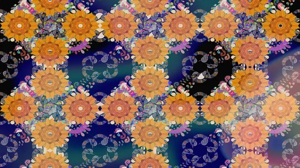 Soyut etnik raster çizim kalıbı. Kabile sanatı boho baskısı, klasik çiçek arkaplanı. Arkaplan dokusu, duvar kağıdı, mavi renkli çiçek teması.