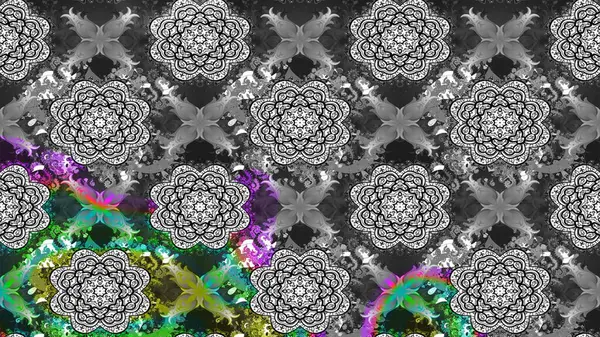 Kumaş, tekstil, duvar kağıdı baskısı için. Miles Fleur, süslü püslü bir süs. Eskiz geçmişi. Tomurcukları papatya çiçekleri olan sevimli bir çiçek deseni. Raster illüstrasyonu. Antika retro tarzı.