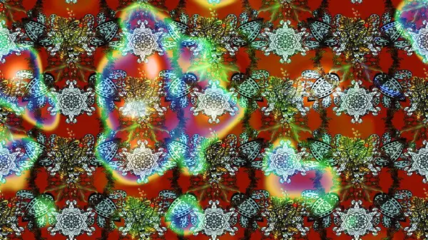 Raster illüstrasyonundaki çiçek desenli çizim. Kahverengi, yeşil ve kırmızı renkte çiçekler.