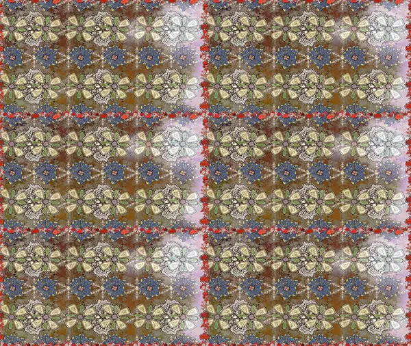 Raster illüstrasyonunda kusursuz çiçek deseni. Çiçekler suluboya tarzında kahverengi ve nötr renklerde.