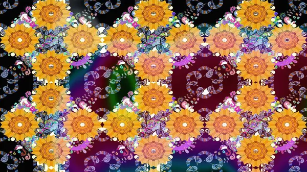 Çiçek deseni. Chichi 'nin kumaş kalıbını çiz. Düz Çiçek Elementleri Tasarımı. Raster illüstrasyonu. Renkli Bahar Teması çizim şablonu.