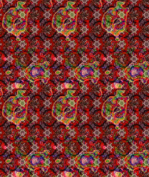 Suluboya çiçekli çiçek deseni. Kırmızı, kahverengi ve siyah renklerde güzel bir tekstil. Raster illüstrasyonu.