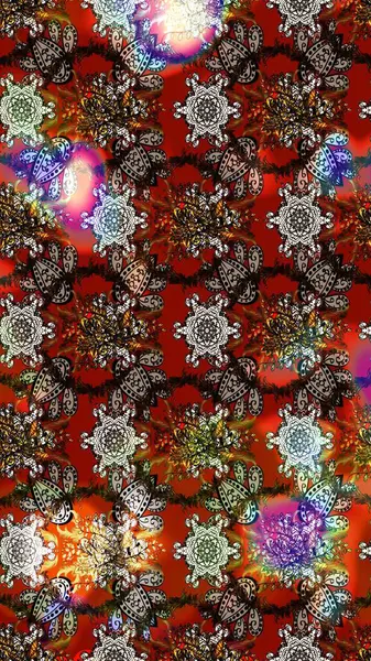 Raster illüstrasyonu. Çiçek desenli eskiz, darbeler, sıçramalar, yaz çiçekleri. Kahverengi, kırmızı ve siyah renkte çiçekler.