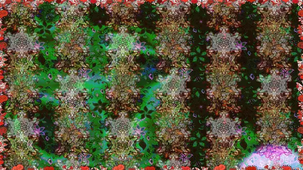 Raster illüstrasyonu. Asya tekstil tarzında. Kusursuz çiçek deseni. Raster illüstrasyonu. Gri ve yeşil renkte çiçekler.