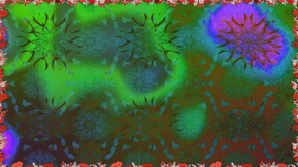 Yeşil ve kahverengi renkli çiçekler. Kusursuz. Şirin çiçek elementleri. Raster illüstrasyonu.