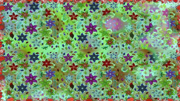 Yeşil ve nötr renklerde çiçekler. Düz Çiçek Elementleri Tasarımı. Sevimli çiçek raster deseni. Renkli Yaz Temalı Kusursuz Arkaplan.