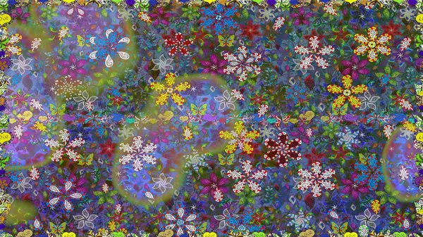 Renkli Bahar Temalı Kusursuz Arkaplan. Mavi ve yeşil renklerde zarif çiçek buketi suluboya. Raster illüstrasyonu. Düz Çiçek Elementleri Tasarımı.