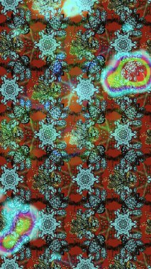 Küçük çiçekteki sevimli çiçek deseni. Çiçekler mavi, kahverengi ve yeşil renklerde.