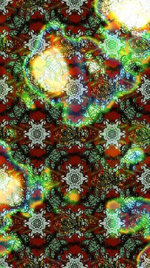 Çiçekli güzel suluboya desen. Raster illüstrasyonu. Yeşil, kahverengi ve siyah renklerde.