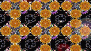 Raster Illustrasyon 'daki Çiçek Deseni' nin son moda çizimi. Renkli Yaz Temalı eskiz kalıbı. Düz Çiçek Elementleri Tasarımı. Güzel kumaş deseni.