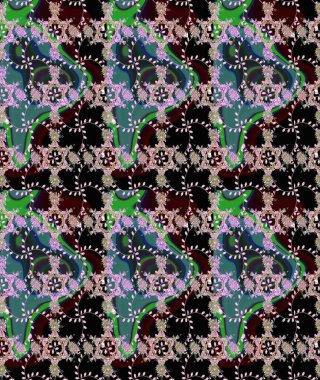 Düz Çiçek Elementleri Tasarımı. Renkli Bahar Teması eskiz kalıbı. Raster illüstrasyonundaki çiçek desenli çizim. Siyah, nötr ve yeşil renkte çiçekler.