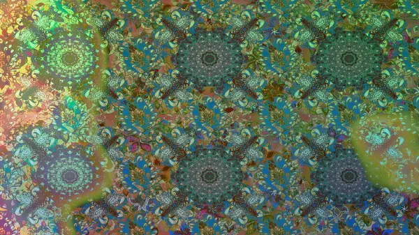 Raster illüstrasyonu. Yeşil ve mavi renkte çiçekler. Çiçek süsü ile kusursuz desen.