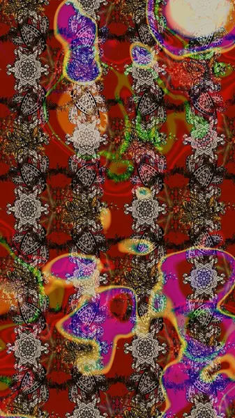 Klasik taslak çizimi. Çiçekli kahverengi, kırmızı ve bej çizim desenli. Raster Yumuşak kumaş deseni. Raster çiçek izi..