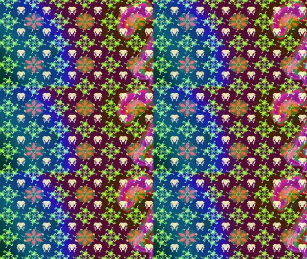 El çizimi çiçekli soyut çizim kalıbı. Mor renkli çiçekler. Raster illüstrasyonu.