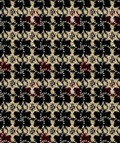 Siyah, bej ve kahverengi renklerde parlak çiçekli halı deseni..