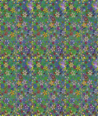 Raster illüstrasyonu. Yeşil ve mavi renkte çiçekler. Çiçeksiz desenli arka plan, vuruşlar, sıçramalar, yaz çiçekleri..