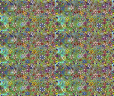 Suluboya, elle çizilmiş. Raster - stok. Vadinin çiçekleri yeşil ve nötr renklerde. Kusursuz arkaplan deseni.