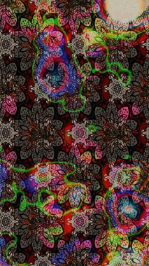 Modern çiçek arkaplanı. Parlak renkli çiçekli ve siyah yapraklı harika bir çiçek deseni. Halk tarzı. Moda baskıları için zarif bir şablon.