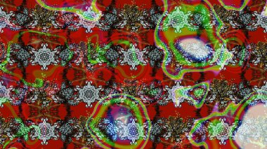 Raster illüstrasyonu. Eskiz geçmişi. Kumaş, tekstil, duvar kağıdı baskısı için. Renkli desenli eskiz deseni, kırmızı, kahverengi ve gri çiçekler ve dekoratif elementler. Antika retro tarzı.