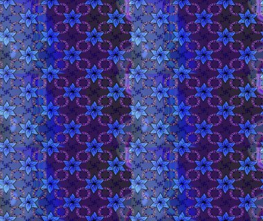 Düz Çiçek Elementleri Tasarımı. Sevimli çiçek raster deseni. Mor renkli çiçekler. Renkli Yaz Teması çizim şablonu.