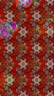 Raster illüstrasyonu. Tropik çiçek desenleri. Çiçekler kırmızı, kahverengi ve bej renklerde.