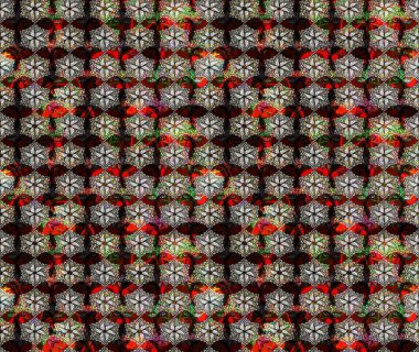 Raster illüstrasyonu. Siyah renklere karalamalı çiçek deseni çiz.