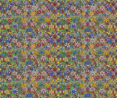 Asya tekstil tarzında. Raster illüstrasyonu. Yeşil ve nötr renklerde çiçekler. Kusursuz çiçek deseni. Raster illüstrasyonu.