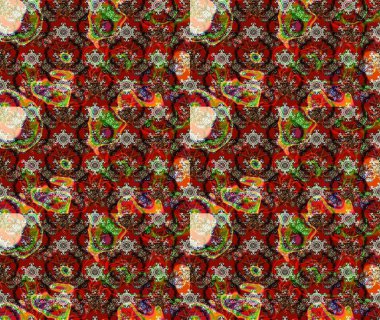 Çiçek süslemeli çizim deseni. Raster illüstrasyonu. Kırmızı renkte çiçekler.