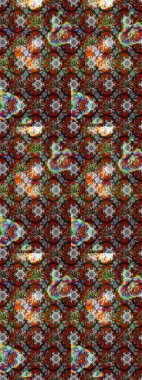 Ağaç dallı bahar çiçekleriyle desen, gri, kahverengi ve çiçek siluetiyle kırmızı renkler. Raster deseni.