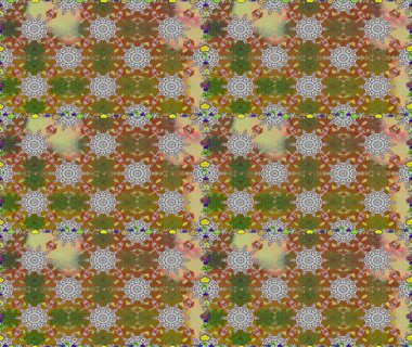 Raster illüstrasyonu. Kahverengi ve gri renklere karalamalar çizen kusursuz çiçek deseni.