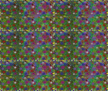 Raster illüstrasyonu. Yeşil ve kahverengi renkli güzel tekstil. Çiçeklerle suluboya desenleri.