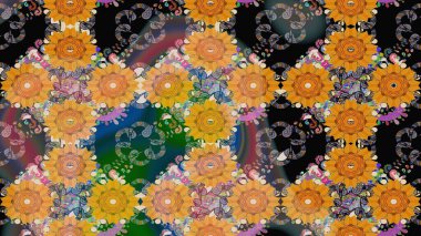 Çiçek çelengi. Kıvırcık, parlak örgü. Raster illüstrasyonu. Eski moda arka plan. Desen, çizim, çiçek sınırı. Güzel, pürüzsüz kumaş, tuval..