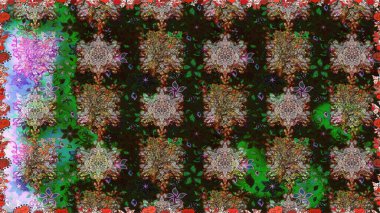 Tribal art boho print, vintage flower background. Abstract ethnic raster seamless pattern. Background texture, wallpaper, floral theme in gray and brown colors.