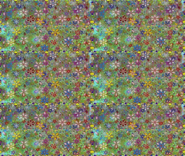 Suluboya, elle çizilmiş. Raster - stok. Vadinin çiçekleri yeşil ve nötr renklerde. Kusursuz arkaplan deseni.