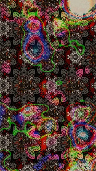 Modern çiçek arkaplanı. Parlak renkli çiçekli ve siyah yapraklı harika bir çiçek deseni. Halk tarzı. Moda baskıları için zarif bir şablon.