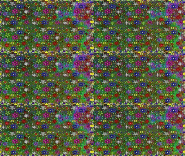 Düz Çiçek Elementleri Tasarımı. Yeşil ve kahverengi renkli çiçekler. Renkli Bahar Temalı Kusursuz Arkaplan. Çiçekle kusursuz desen.