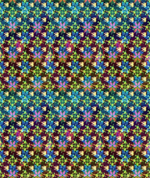 Mavi renkli çiçekler. Raster illüstrasyonunda çiçek deseni çizimi.