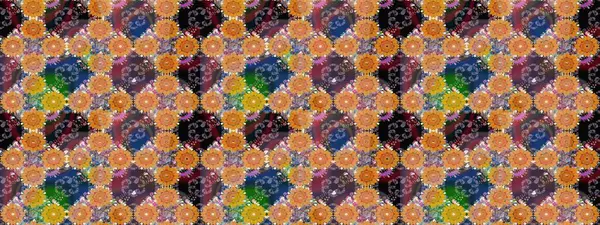 Raster. Turuncu renkte güzel çiçekli çizim deseni, suluboya çiçek deseni, duvar kağıdı, kart veya kumaş için fayanslı..