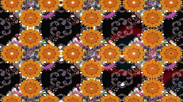 Düz Çiçek Elementleri Tasarımı. Raster güzel kumaş deseni çiziyor. Çiçek deseni. Renkli Bahar Teması çizim şablonu.