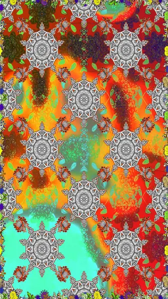 Kusursuz çiçek deseni. Raster illüstrasyonu. Asya tekstil gri ve yeşil renkler.