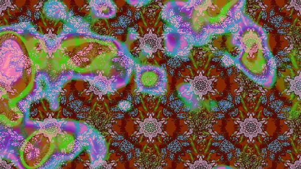 Küçük çiçekteki sevimli çiçek deseni. Çiçekler kahverengi, yeşil ve mavi renklerde.