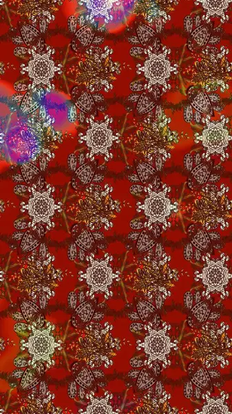 Raster illüstrasyonu. Tropik çiçek desenleri. Çiçekler kırmızı, kahverengi ve bej renklerde.