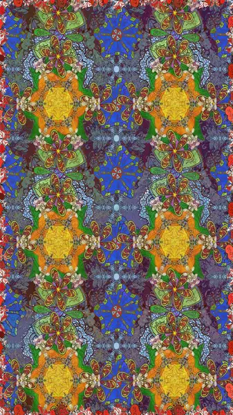 Düz Çiçek Elementleri Tasarımı. Raster illüstrasyonu. Kahverengi ve yeşil renklerde zarif çiçekli suluboya. Renkli Bahar Teması Kusursuz Arkaplan.