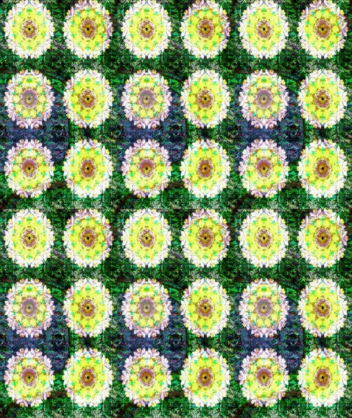 Yeşil renkli çiçekler. Renkli Bahar Teması eskiz kalıbı. Raster illüstrasyonundaki çiçek desenli çizim. Düz Çiçek Elementleri Tasarımı.