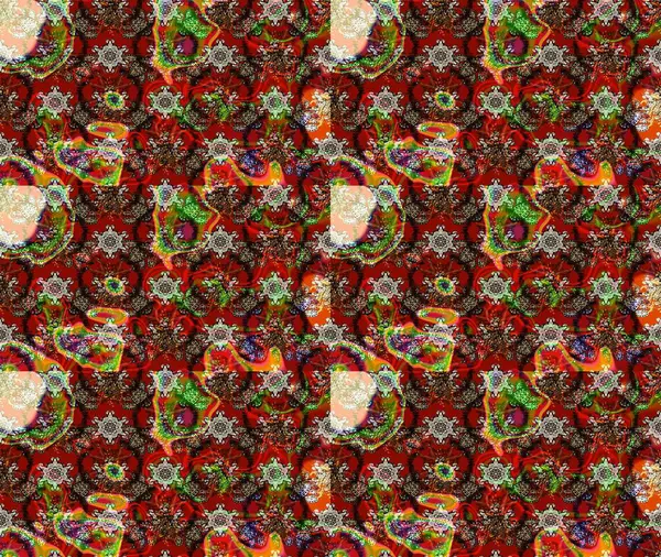 Çiçek süslemeli çizim deseni. Raster illüstrasyonu. Kırmızı renkte çiçekler.