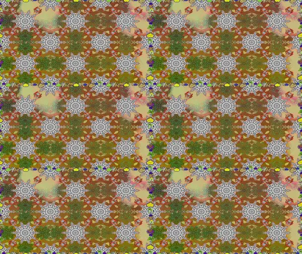 Raster illüstrasyonu. Kahverengi ve gri renklere karalamalar çizen kusursuz çiçek deseni.