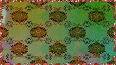 Yeşil ve kahverengi renkli çiçekler. Çiçekli karalama şeklinde Raster çiçek deseni. Yumuşak, yaz çiçekli arka plan.