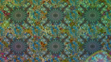 Raster illüstrasyonu. Şatafatlı bahar bahçesi dokusu. Yeşil ve mavi renklerde çiçeksiz. Çiçek deseni. Yeşil ve mavi renkte çiçekler.