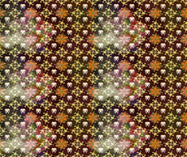 Kahverengi ve bej renkli kıvırcık çiçekler kahverengi ve bej renklerde. Raster illüstrasyonu. Klasik çiçek tasarım elementleri.